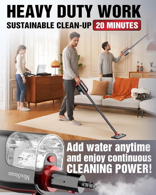 Steam Mop, 19-in-1 Detachable Handheld Steam Cleaner for Home, 230°F Floor Steamer, 2 Steam Modes,3 Adjustable Level, 350ML Tank, Powerful Steam Mops for Cleaning Hardwood Floors, Carpet Tile Grout