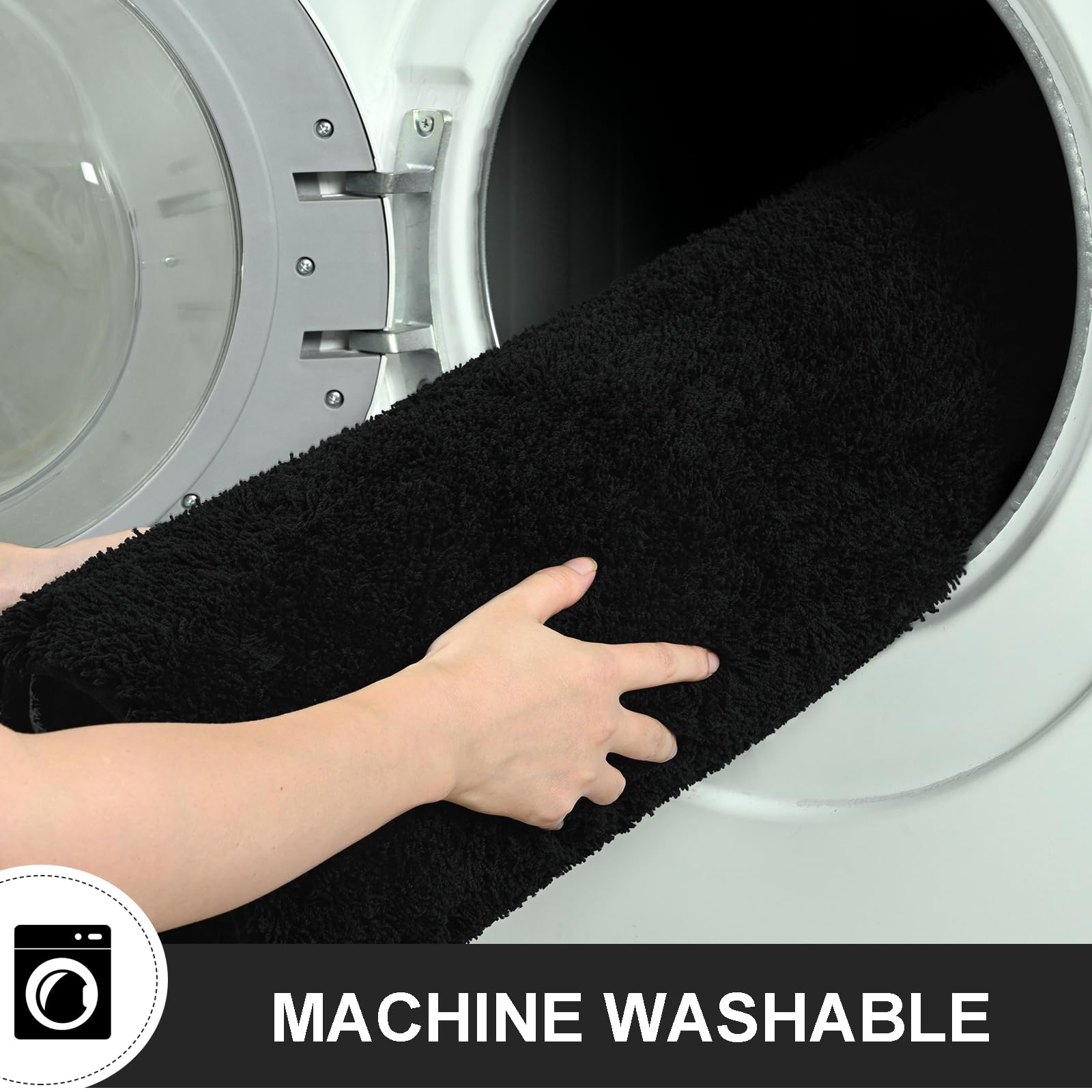 B BENRON Bathroom Runner Rugs 60x24, Extra Soft and Absorbent Bath Mats, Non-Slip Shaggy Long Bath Rug for Bathroom Floor, Tub and Shower, Machine Washable, Quick Dry, Black