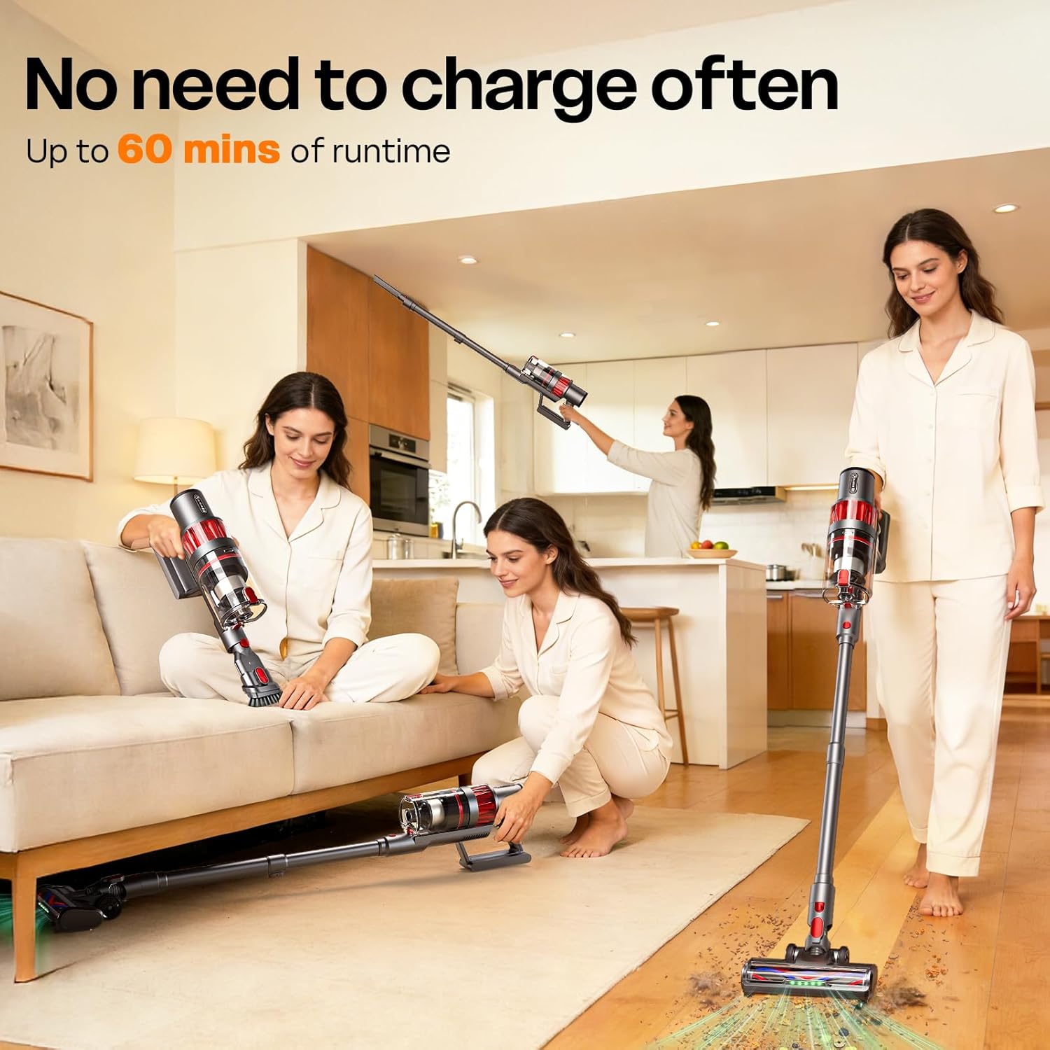 Skiennix Cordless Vacuum Cleaner - Powerful 600W Suction | Lightweight & Rechargeable Design, Grey