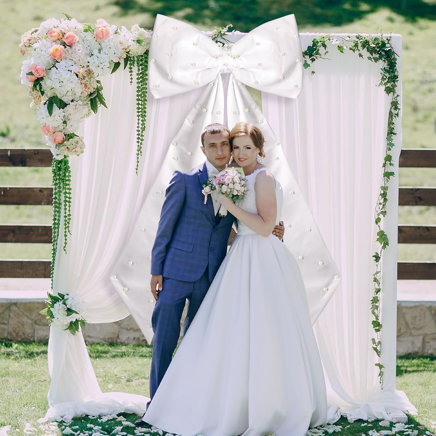 Skiennix Giant White Bow - Oversized 40 x 24 Inch Satin Ribbon Decor for Weddings & Parties