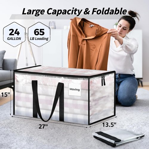 Extra Large Heavy-Duty Moving Bags by [Brand Name] - 8 Pack Clear Storage Totes with Reinforced Handles & Zippers