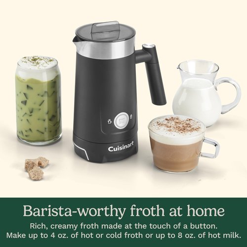 Cuisinart Hot and Cold Foam Milk Frother, Electric Frother for Coffee, Lattes, Cappuccinos, Macchiatos, Hot Chocolate and More, Stainless Steel Nonstick Milk Tank, Cool Touch Exterior, FR-16, Black