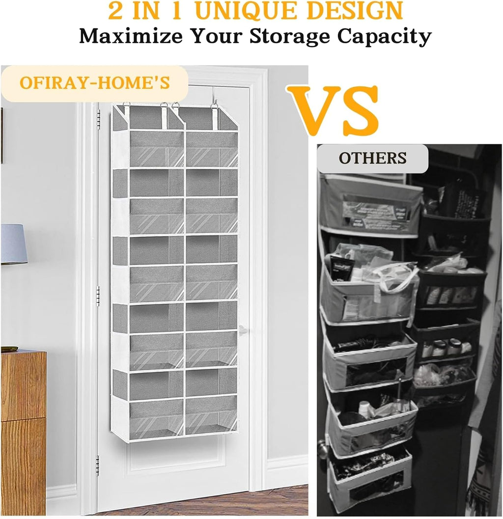 Over The Door Organizer - 5-Tier Extra Large Storage Solution with 20 Pockets | Light Grey