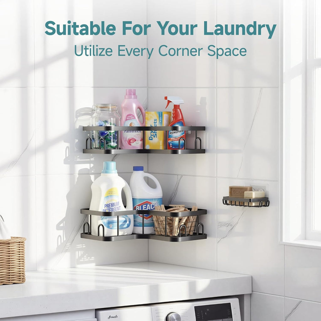 Veken Corner Shower Caddy 3-Pack - Adhesive, Rustproof & Waterproof Bathroom Organizers | Black