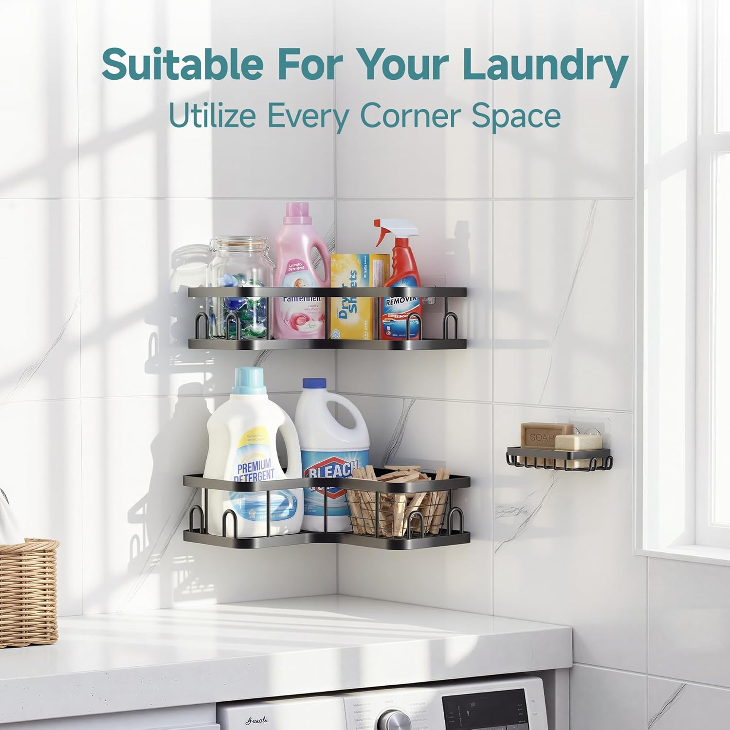 Veken Corner Shower Caddy 3-Pack - Adhesive, Rustproof & Waterproof Bathroom Organizers | Black