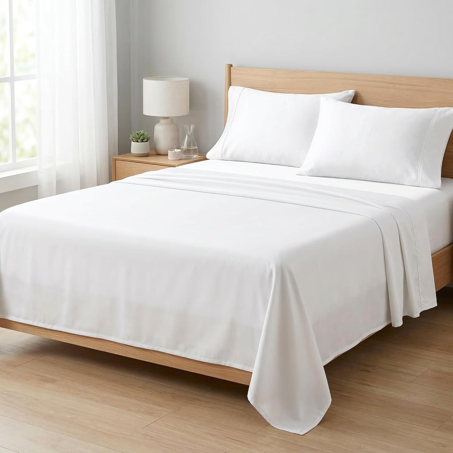Beckham Hotel Collection King Size Sheet Set - 100% Cotton Sateen, Silky Smooth, 4-Piece, White