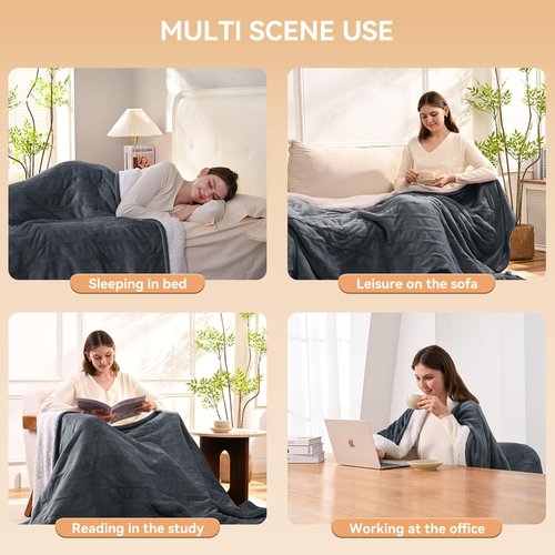 Heated Electric Blanket Queen Size 84"x90" Heating Blanket with Dual Control 9 Heating Levels 10 Timer Modes Auto Off, Fast Heating Over-Heat Protection Ultra Soft Flannel ETL Certified, Dark Gery