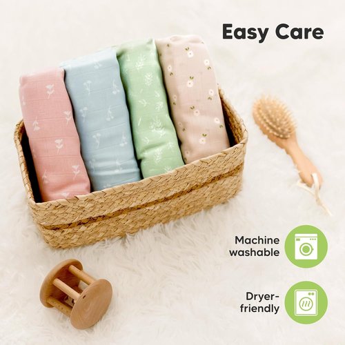 Bloom Organic Muslin Swaddle Blankets - Soft & Breathable 4-Pack for Newborns | Perfect Baby Gift