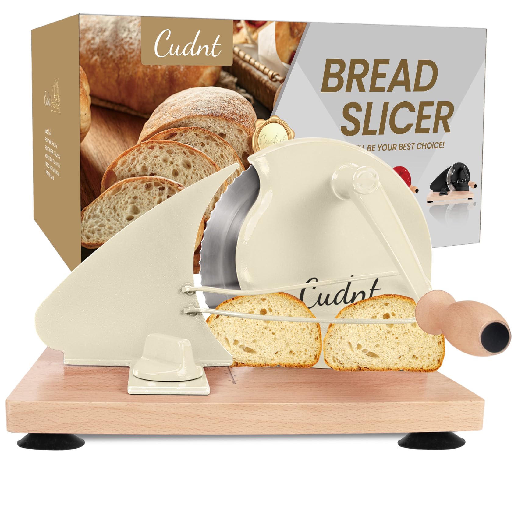Manual Bread Slicer for Homemade Sourdough Bread, Add Metal Rails, Hand Crank Bread Slicer Machine with Scale Line and Suction Cup, Stainless Steel Blade Bread Cutter Adjustable Thickness