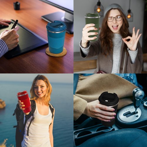 ATZNZIK 4 Pack Insulated Coffee Mug with Lid 12oz Travel Coffee Tumbler Stainless Steel Reusable Coffee Cups Thermal Coffee Mug for Hot and Iced Cold Drinks, Multicolor