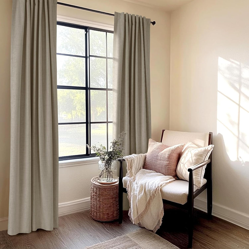 Skiennix 100% Blackout Linen Curtains - Thermal Insulated Drapes, 50" W x 63" L, 2 Panels Set