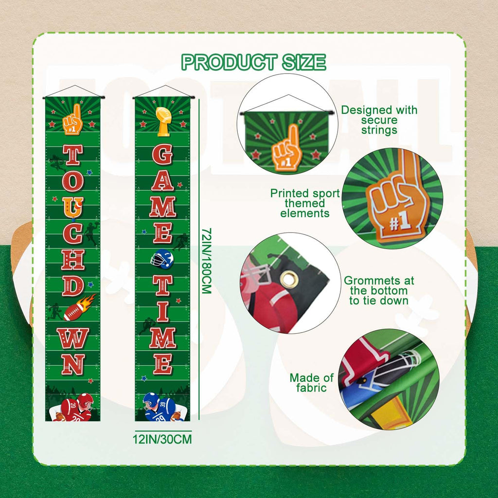 2 Pcs Football Party Porch Banner, 71'' x 12'' Super Rugby Bowl Porch Sign Banner Set Sport Front Door Banner for Super Football Birthday Party Decorations Supplies