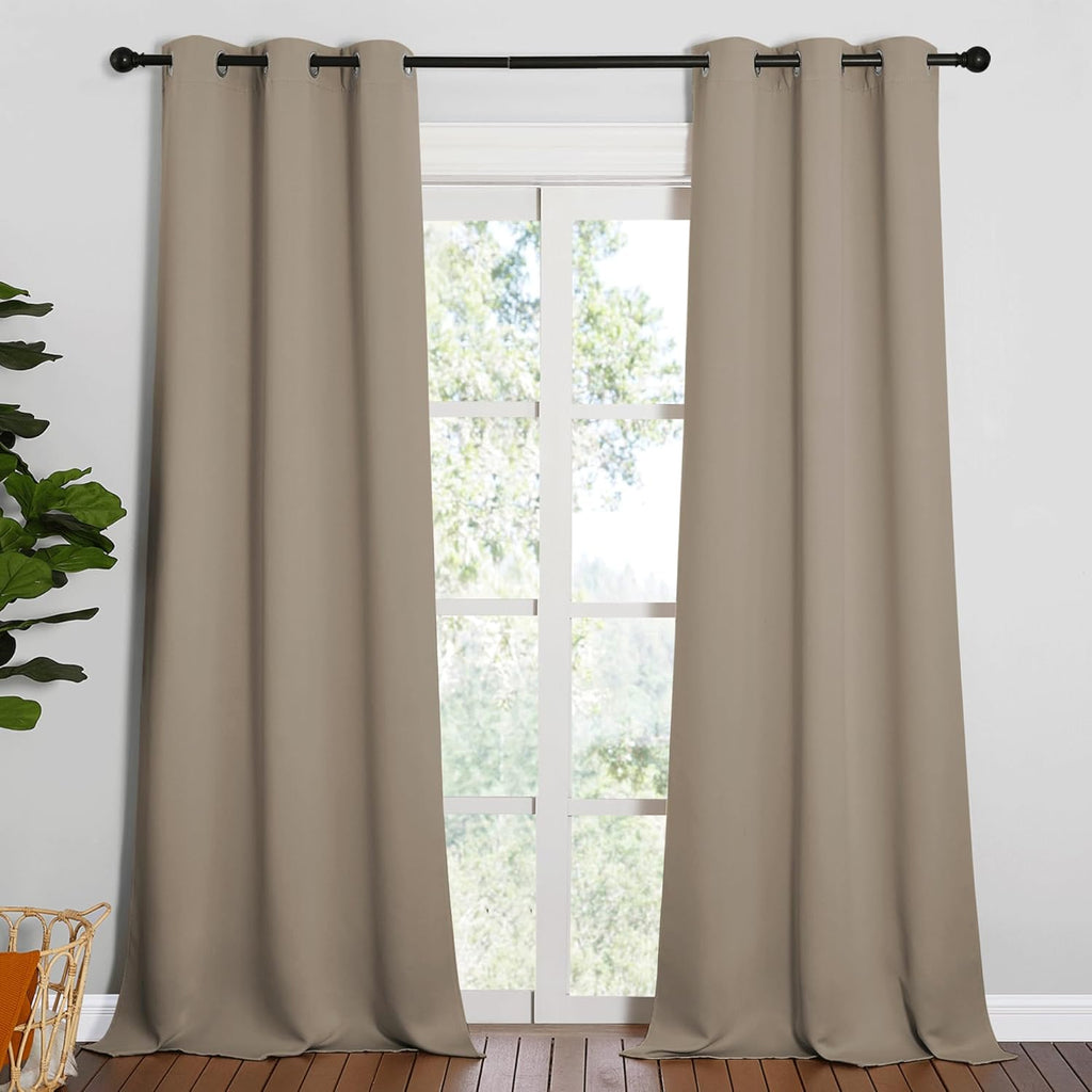 NICETOWN Blackout Curtains for Patio Glass Doors - Privacy Drapes for Bedroom & Living Room | Taupe, 42" x 95" (1 Pair)
