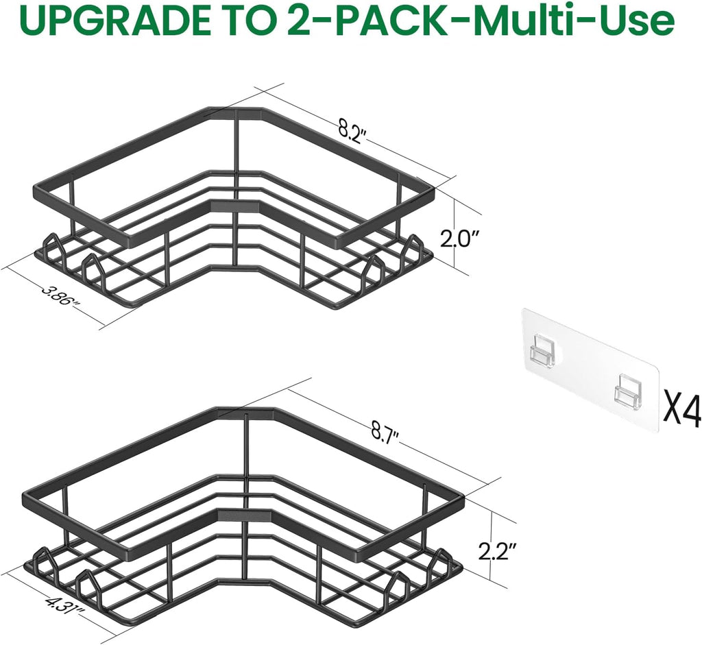 Skiennix Adhesive Shower Caddy - Rustproof Stainless Steel Corner Organizer | 2 Pack with Large Capacity
