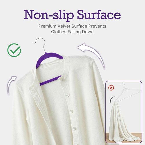 HOUSE DAY Velvet Hangers - 60 Pack Non-Slip Heavy Duty Purple Felt Suit Hangers | Space-Saving Design with 360° Rotating Hook