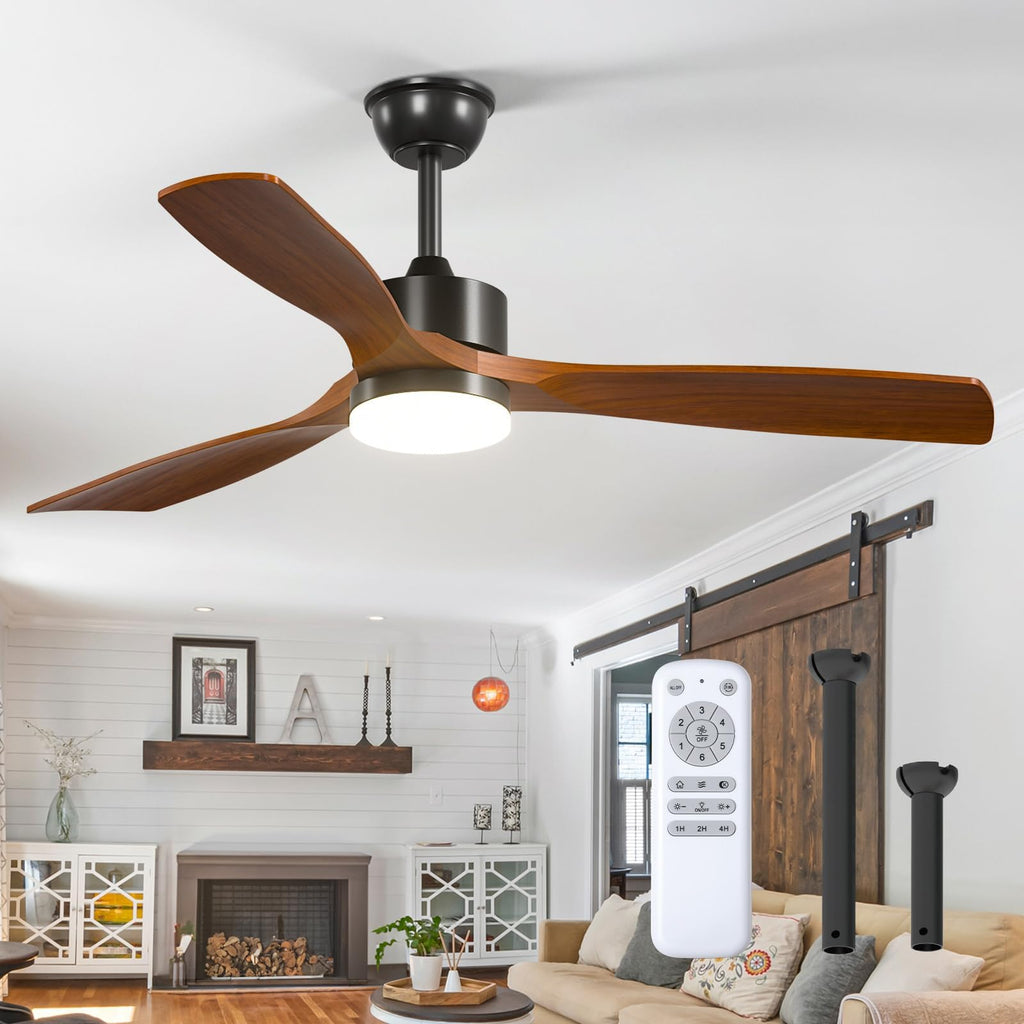 addlon 1 Pack 52 inch Ceiling Fan No Light and Remote Control, Reversible, 3 Wood Blades, 6 Speeds, Noiseless, Indoor/Outdoor Black Walnut Ceiling Fan for Bedroom Shop Patio Gazebo Farmhouse
