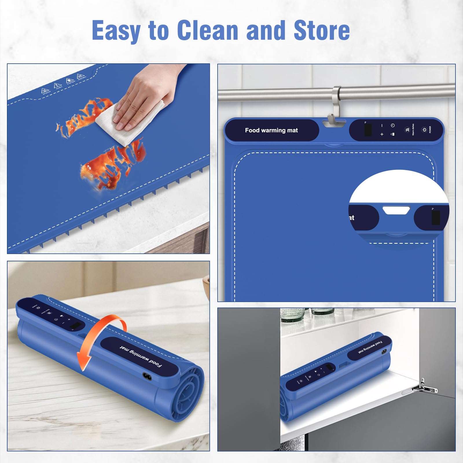 Extra Large Food Warming Pad,One-Touch Fast Electric Heating Tray,15x31.6"Rapid Heating Plate with Hanging and Foldable Storage,Portable Food Warmer for Parties, Buffets,Home Use and Travel (Blue)