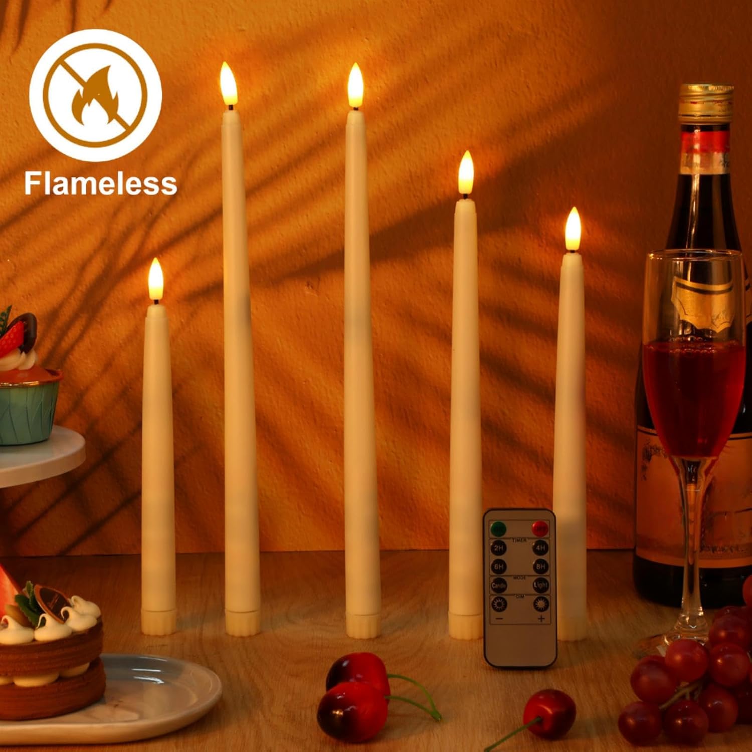 Rossesay Flameless Taper Candles - 16 Pcs Battery Operated with Remote Timer | Ivory LED Flickering for Weddings & Parties