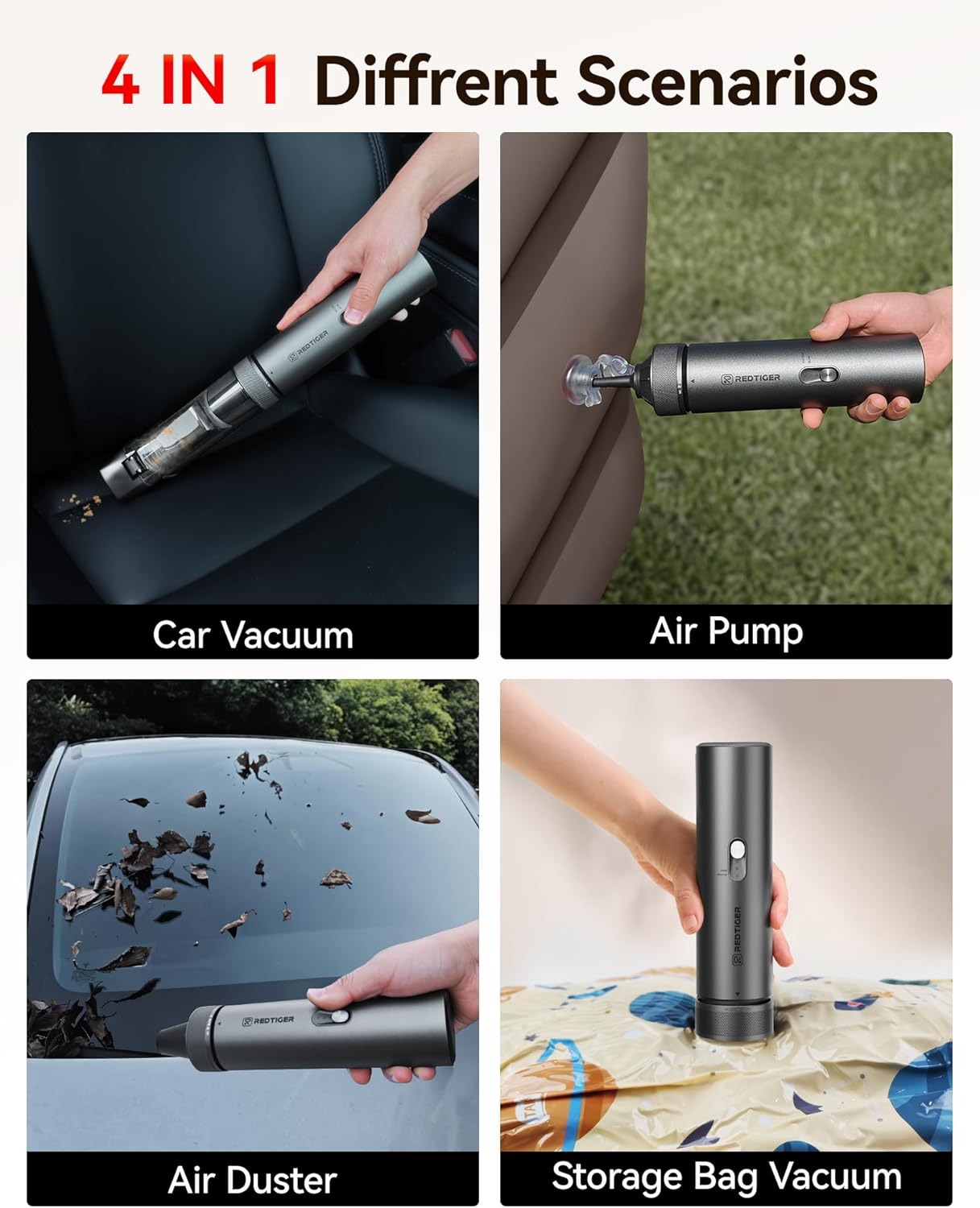 REDTIGER Cordless Car Vacuum - 21000PA Portable Handheld Cleaner with 70 Min Runtime | Fast USB-C Charge, Lightweight 4-in-1 Design