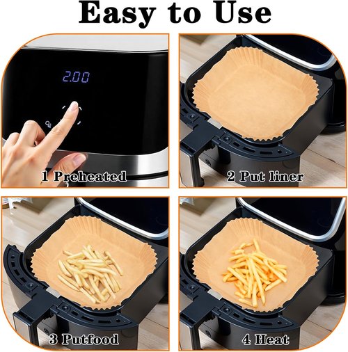 Air Fryer Liners 200 Pcs - Non-Stick, Oil-Absorbing Parchment Paper for Easy Cleanup | Fits 2-5QT Air Fryers