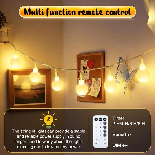 Enhon 50 LED Battery Operated String Lights - 23 Ft Globe Fairy Lights with 8 Modes & Timer for Indoor/Outdoor Decor
