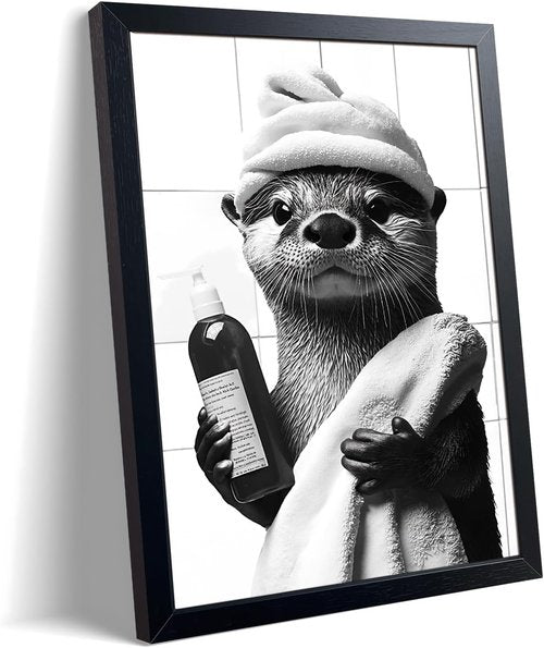 ARKZSHO Bathroom Wall Art - Funny Otter Canvas Print | Modern Farmhouse Decor 8x10 Inch Framed