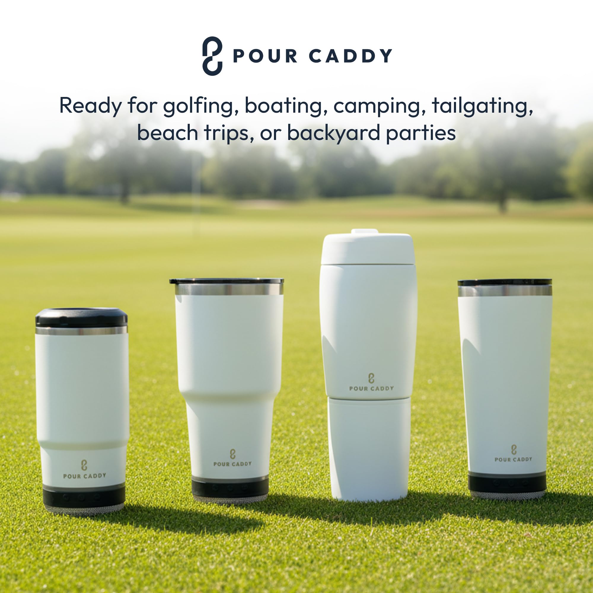 Pour Caddy Birdie Juice Golf Flask Set, Insulated Stainless Steel Liquor Dispenser with Flip top Pour Spout, Leak Proof Cap, Removable Base, Hidden Shot Cups & Ball Marker, 20 oz (Shadow Black)