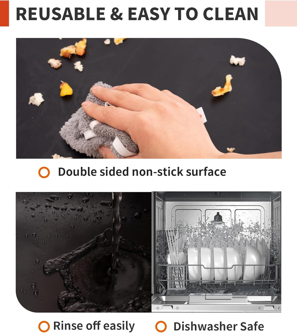 Skiennix Oven Liners - Heavy-Duty Non-Stick Mats | 3 Pack, 17x25" - BPA & PFOA Free, Dishwasher Safe, Black