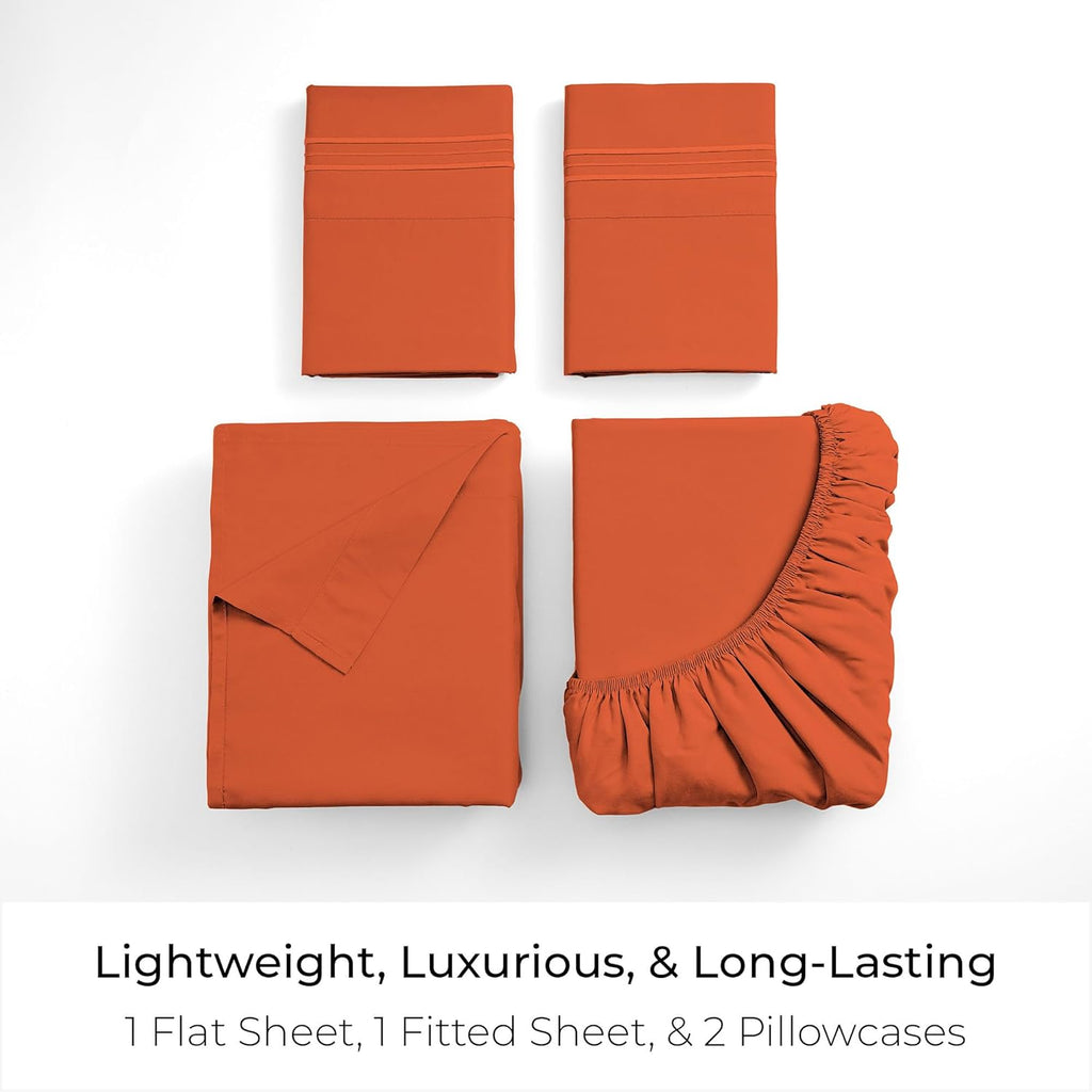 Mellanni Queen Sheets Set - 4 PC Hotel Luxury Bedding | Extra Soft, Cooling, Wrinkle-Resistant (Queen, Poppy Orange)