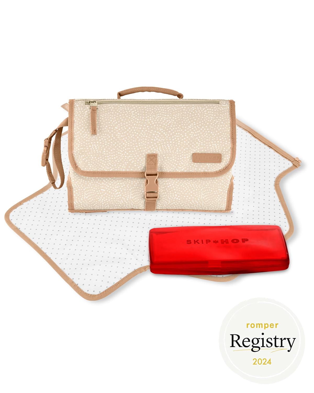 Skip Hop Portable Baby Changing Pad - Pronto Design in Beige Swirl Dot for Easy On-the-Go Use