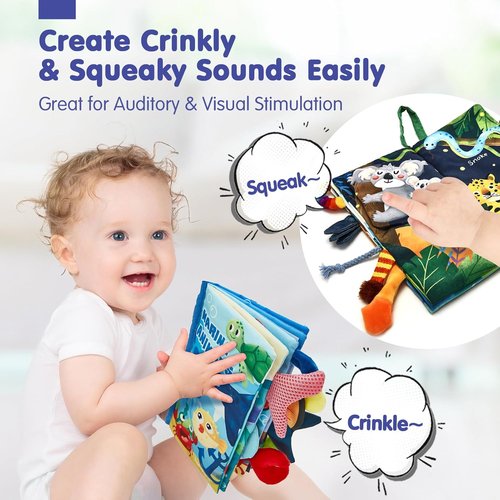 Hahaland Baby Toys - Crinkle Books for Babies 0-6 Months | Soft Cloth Sensory Touch 2-Pack