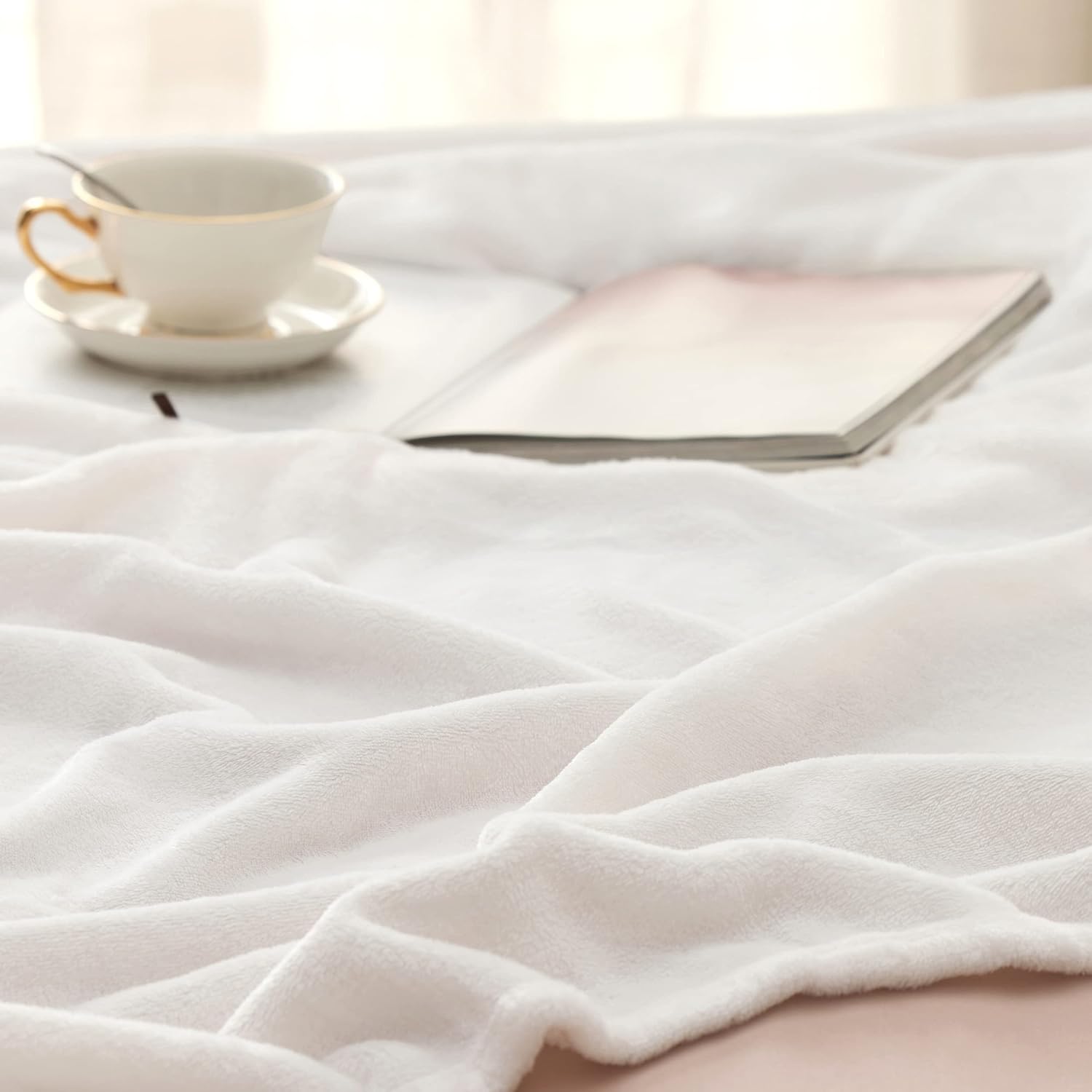 Bedsure GentleSoft Fleece Bed Blanket - Plush, Lightweight, Cozy Luxury in Full Size White | 84x90 Inches