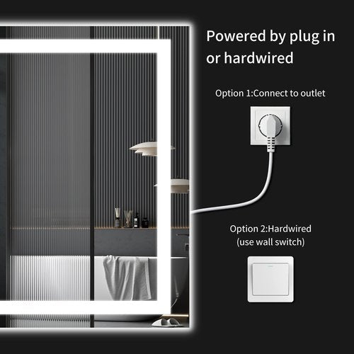 WISSMIELS 24"x36" LED Bathroom Mirror with Lights, Dimmable, Anti-Fog, Lighted Bathroom Vanity Mirror for Wall, Backlit + Front Lit, Memory Function, Shatter-Proof, Tempered Glass