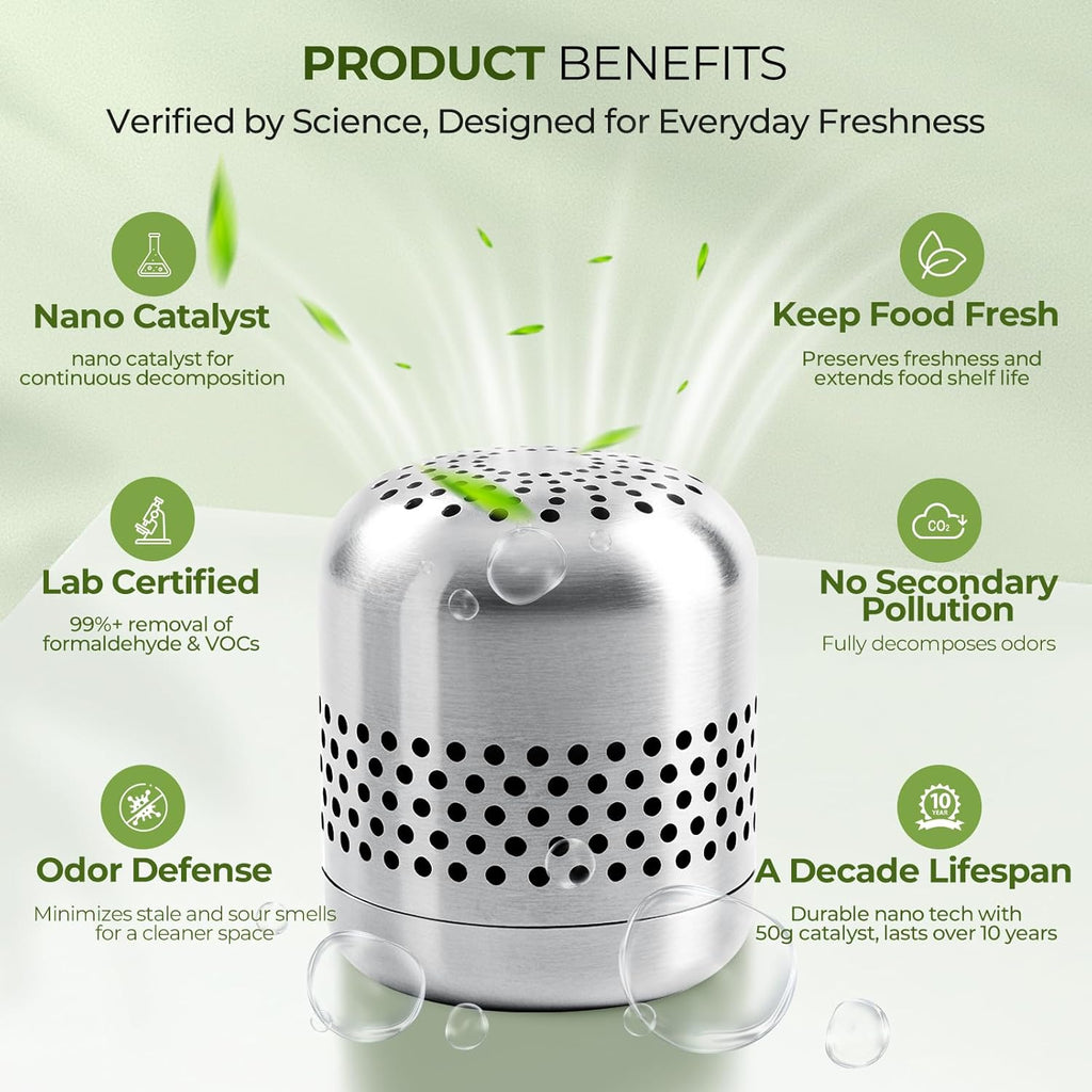 Skiennix Fridge Deodorizer | Long-Lasting Odor Eliminator - Lasts 10 Years, Nano Catalyst Technology (1 Pack)