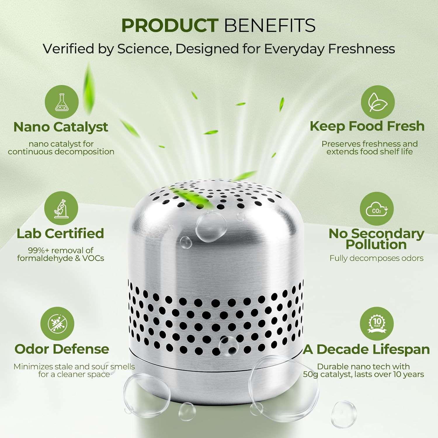 Skiennix Fridge Deodorizer | Long-Lasting Odor Eliminator - Lasts 10 Years, Nano Catalyst Technology (1 Pack)