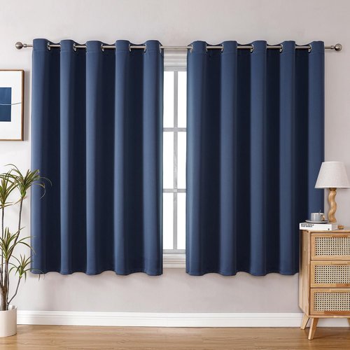 ChrisDowa Blackout Curtains - Extra Wide Thermal Insulated Grommet Panels for Bedroom | Stone Blue, 70 x 63 Inch