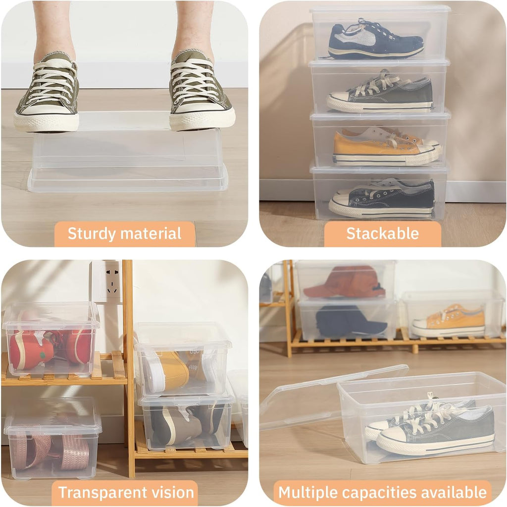 Stackable Clear Storage Bins - 12-Pack Plastic Shoe Boxes with Lids | 6 Quart Latching Containers