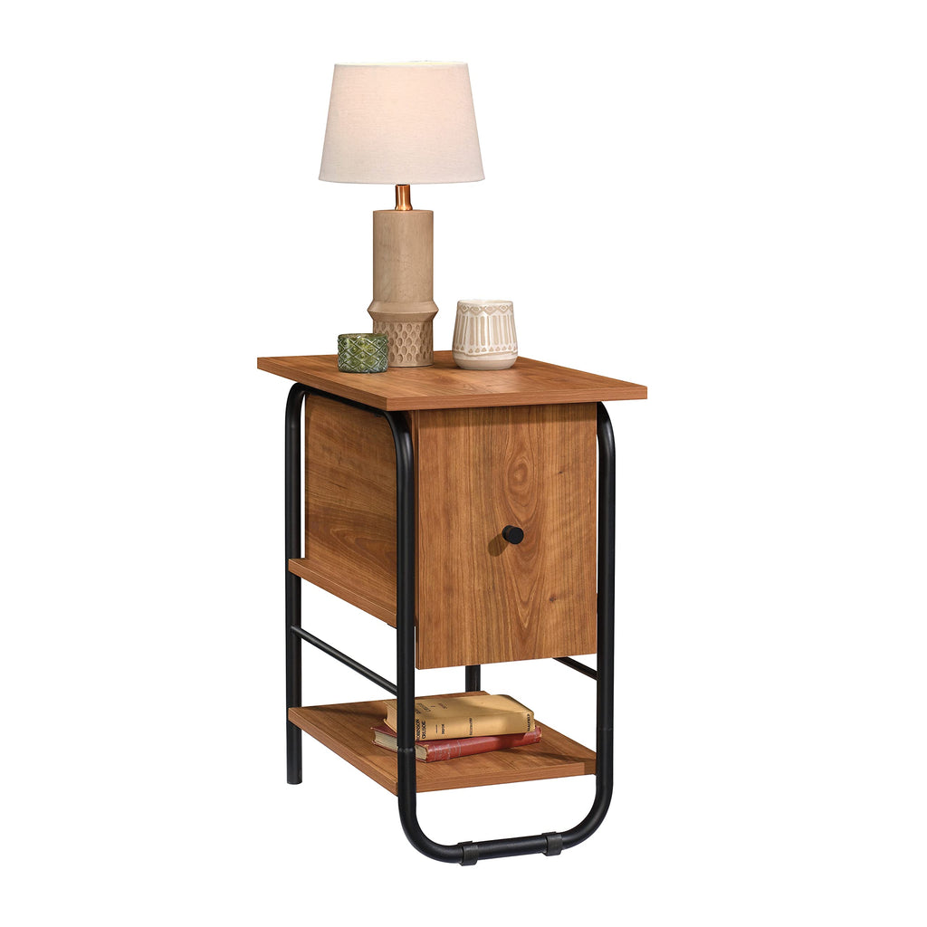 Sauder Union Plain Side Table with Flip Down Door, Prairie Cherry Finish