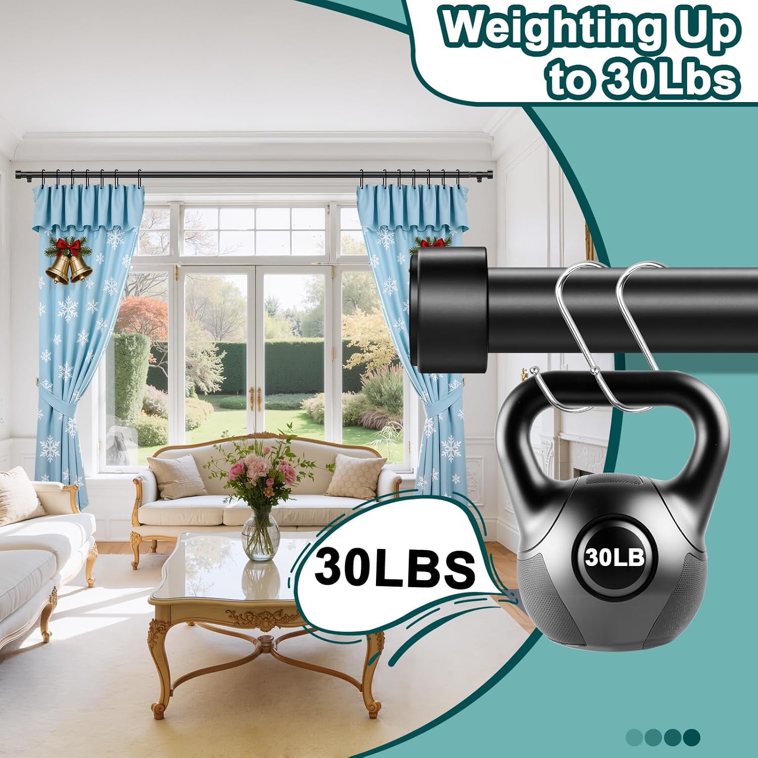 Skiennix Heavy Duty Adjustable Curtain Rod - 72-144 Inch Black Window Treatment, Modern Design