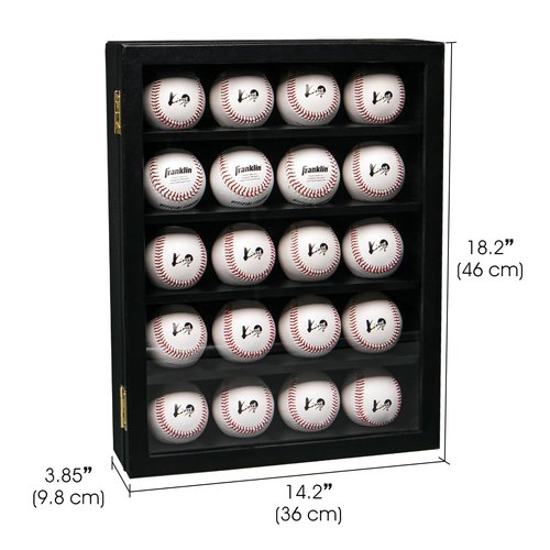 20 Baseball Display Case Wall Mount Leather Cabinet Wood Shelf Sports Storage Acrylic Cover Rack with Protection Dual Lock System (Black, 14.2 x 3.9 x 18 inches) – MK104C