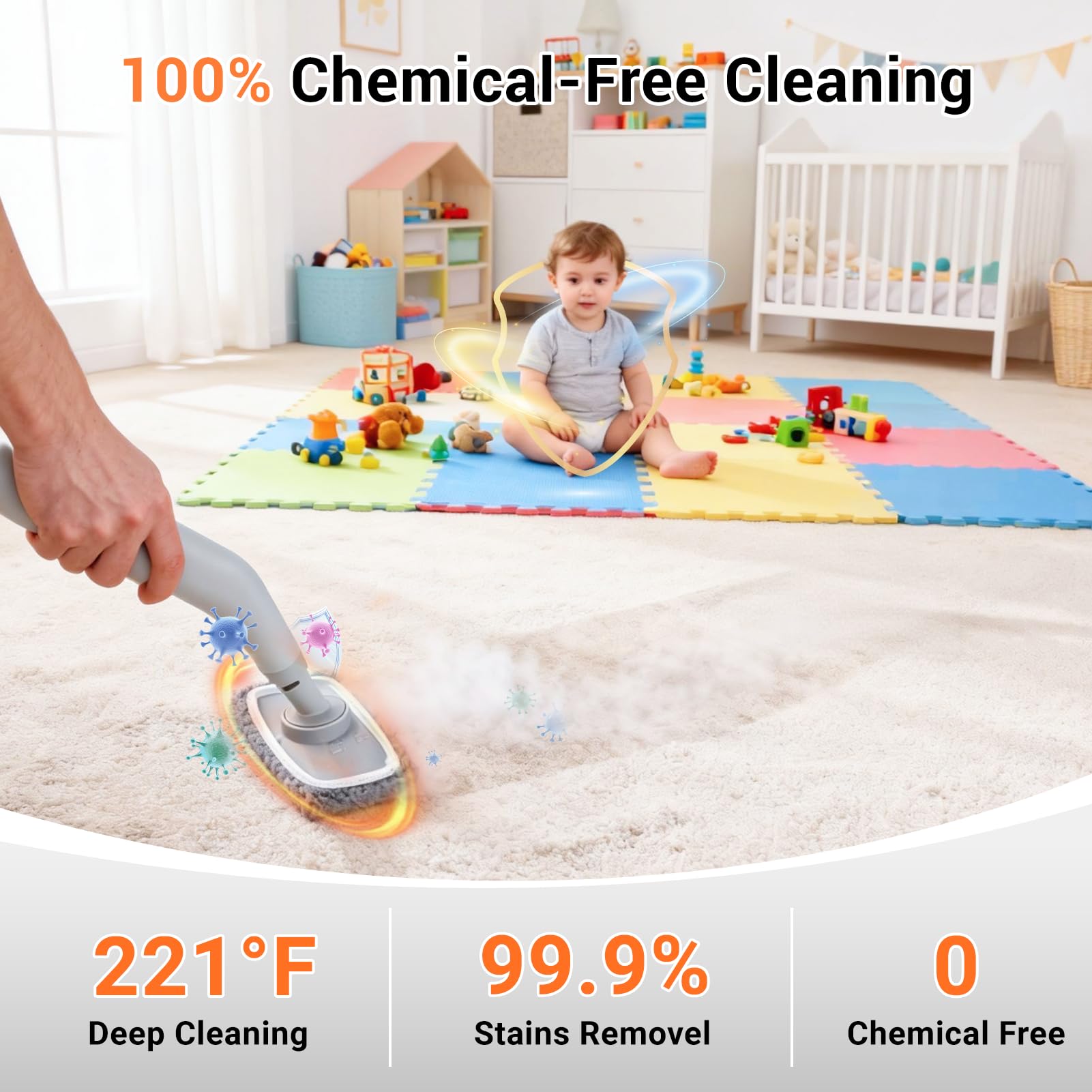Steam Cleaner for Home - Portable Handheld Steamer for Cleaning With 15s Heat-UP, 0.78 Quarts Tank,9 Accessories - Clean Grease,Automotive wheels and interior trim,Grout, Tile, Floor, Couch, Carpets