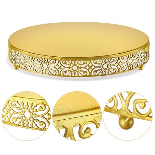 Wenqik Gold Wedding Cake Stand 16 Inch Metal Round Cake Stands Dessert Display Cupcake Stands Plates for Wedding Birthday Party Celebration