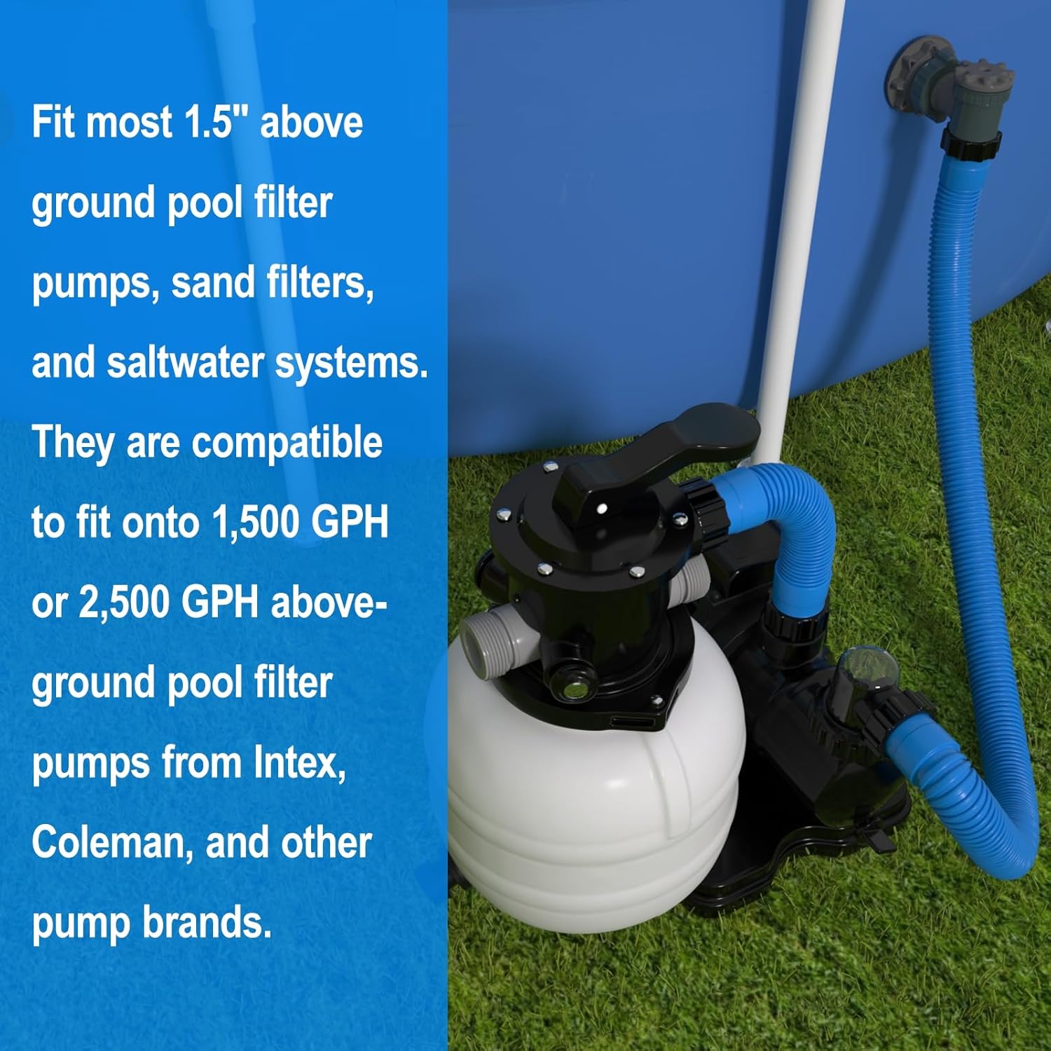 Skiennix Pool Hose Replacement - 1.5" x 40" for Above Ground Pools | Pack of 2, Blue, Compatible with Filters