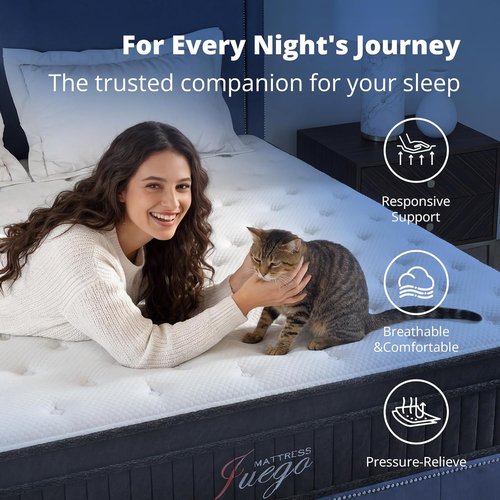 Juego 12 Inch Queen Mattress - Hybrid Design with Medium Firm Memory Foam & Pocket Springs for Optimal Sleep