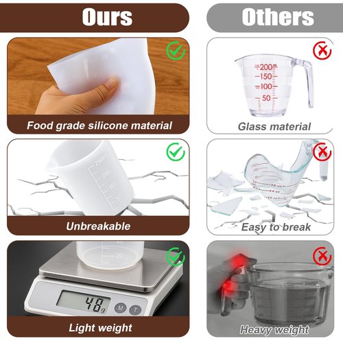 Juome 6PCS Silicone Measuring Cups for Melting Chocolate - Silicone Chocolate Melting Cup Set with 100/250/350ml Capacity, Dishwasher Safe, Baking Supplies Accessories for DIY Chocolate Molds
