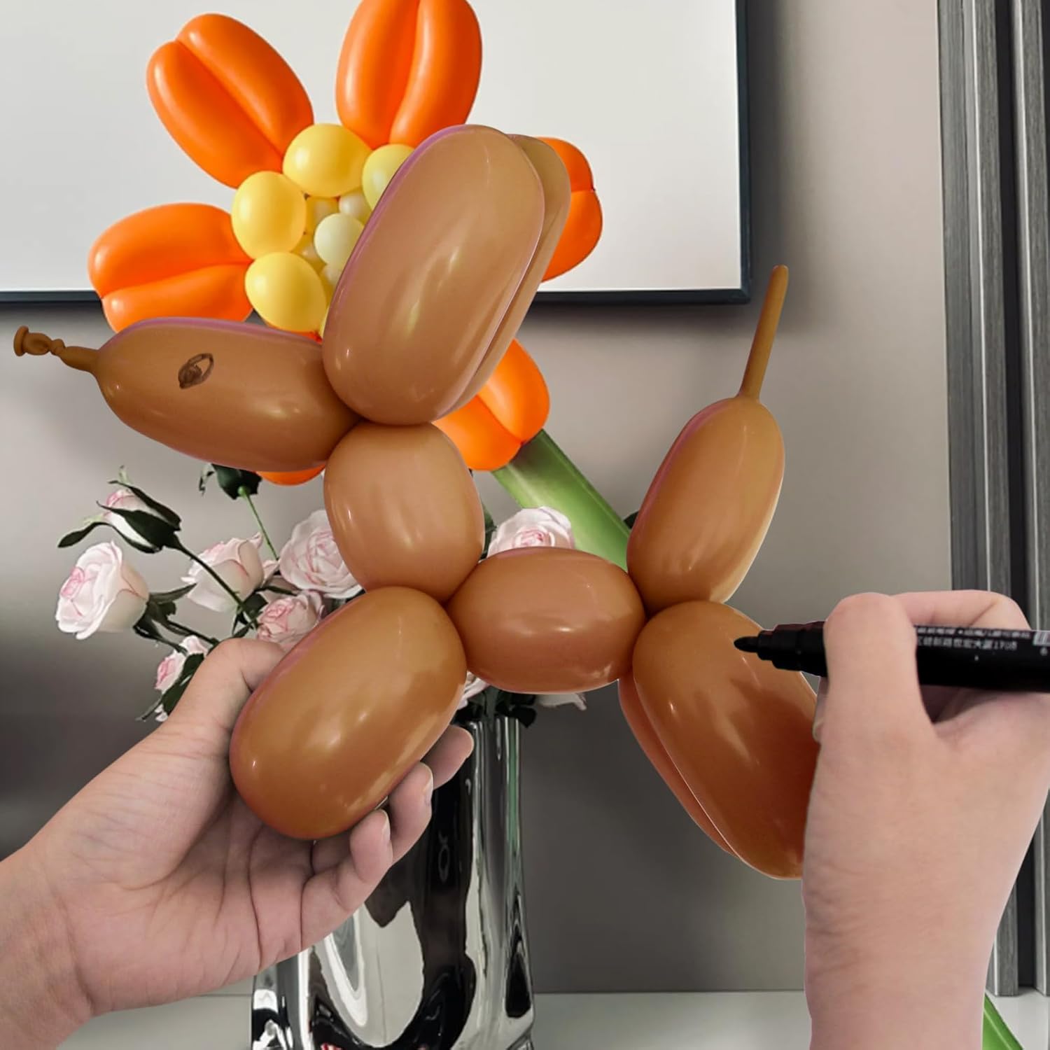 Skiennix 260 Brown Long Balloons - Thick Latex Twisting Balloons for Animal Modeling | 100 Pcs