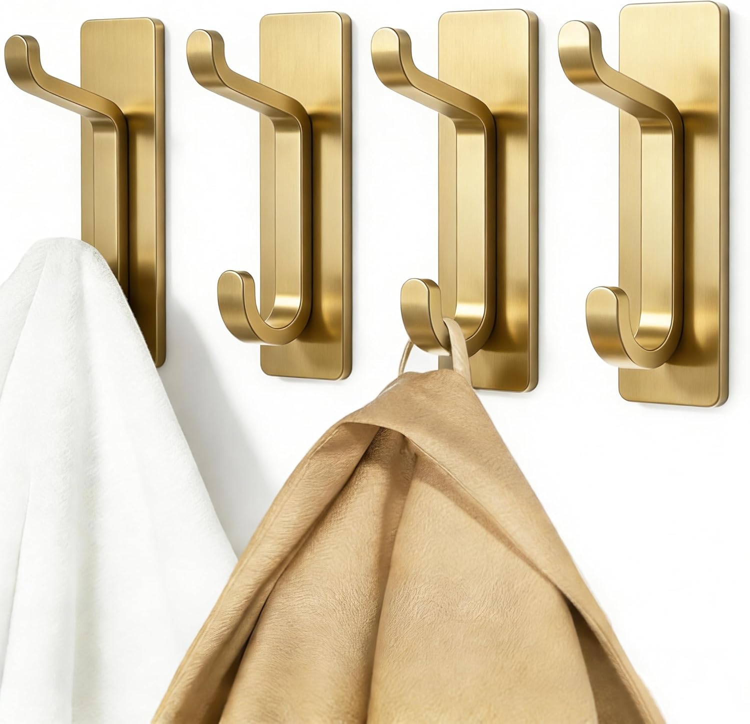 Pickpiff 12 Pack Wall Hooks - Strong Adhesive Coat & Towel Hangers | Brushed Gold Finish