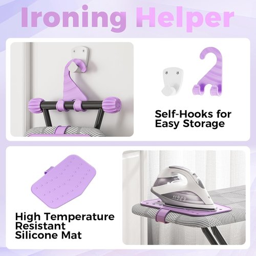 KINGBOARD Compact Ironing Board - Heat Resistant Cover & Silicon Iron Mat | 7 Height Adjustable, 13x43 Grey