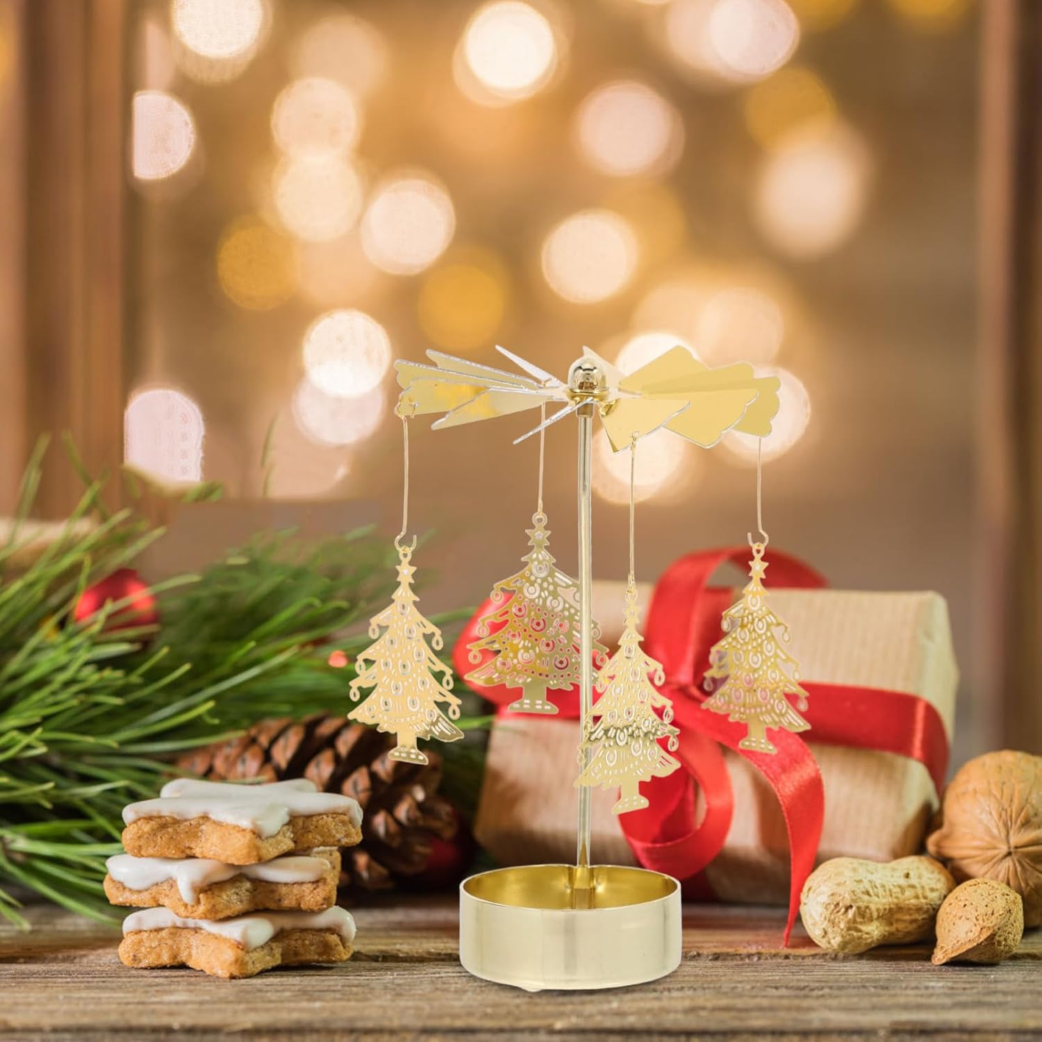 Zerodeko Rotary Candle Holder Set - 3pcs Metal Spinning Windmill Design for Christmas Decor | Festive Centerpieces
