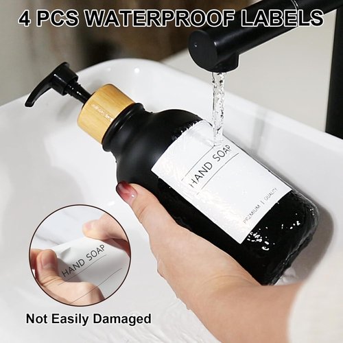 KASUNTING Hand Soap Dispenser Set - Stylish Black Dish Soap Dispenser with Bamboo Pump | 17 Fl Oz, 2 Pack